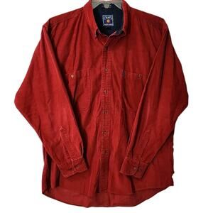 VTG CHAPS RALPH LAUREN CORDUROY SHIRT MENS LG RED BUTTON UP PREPPY 90s HERITAGE